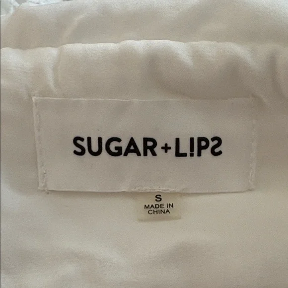 Sugarlips White Eyelet V-Neck Ruffle Hem Mini Dress Small - Picture 3 of 4